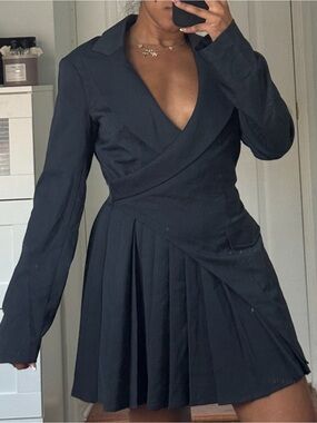 Fashion Nova Black Pleated Wrap Mini Dress